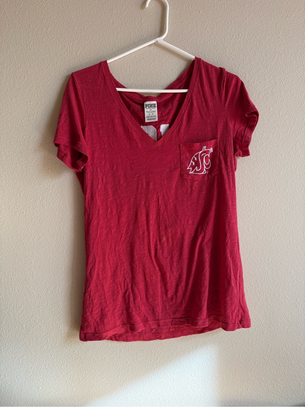 PINK Victoria's Secret Crimson V-Neck Pocket Tee